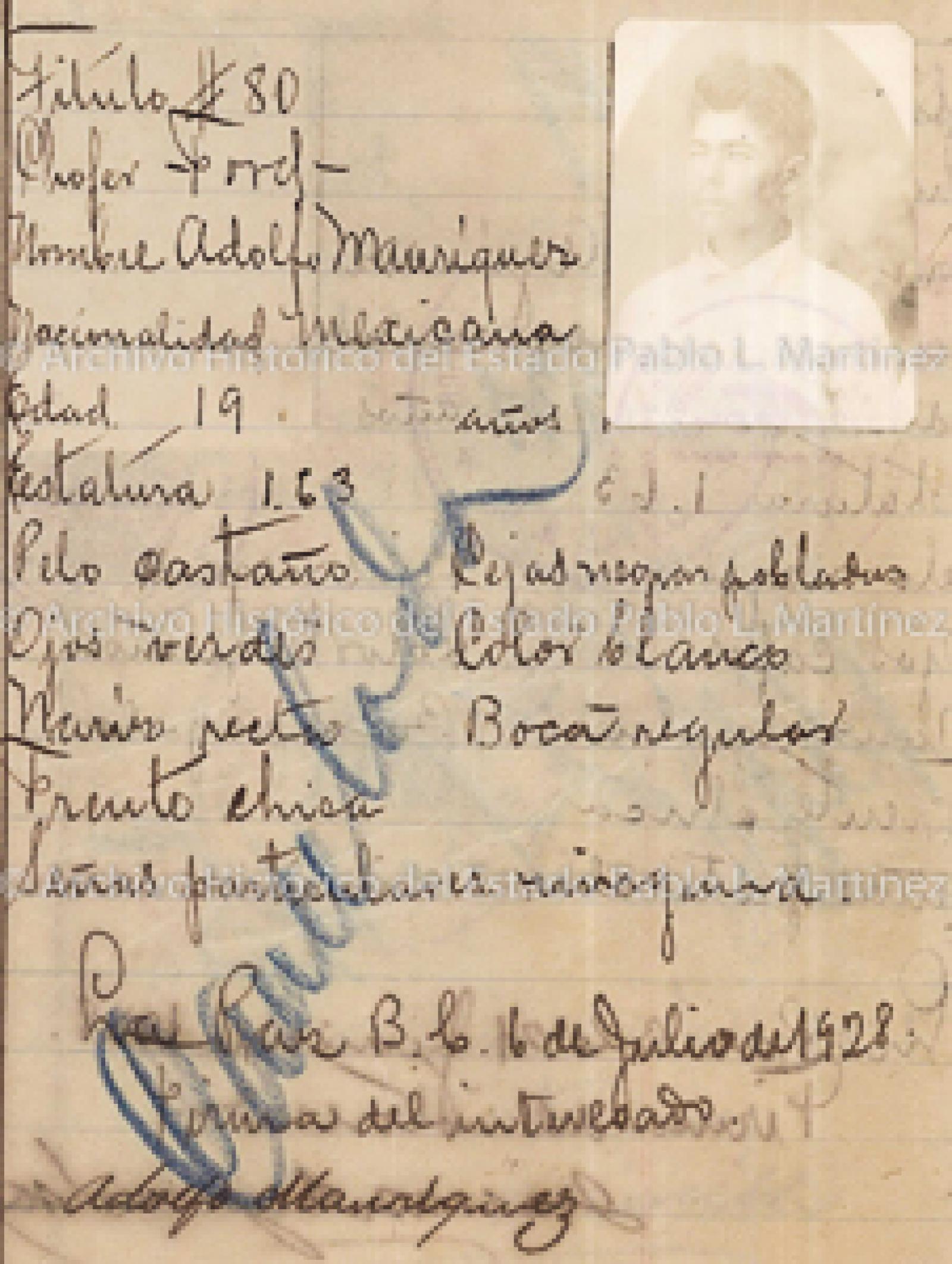 "Adolfo Manríquez", retrato.