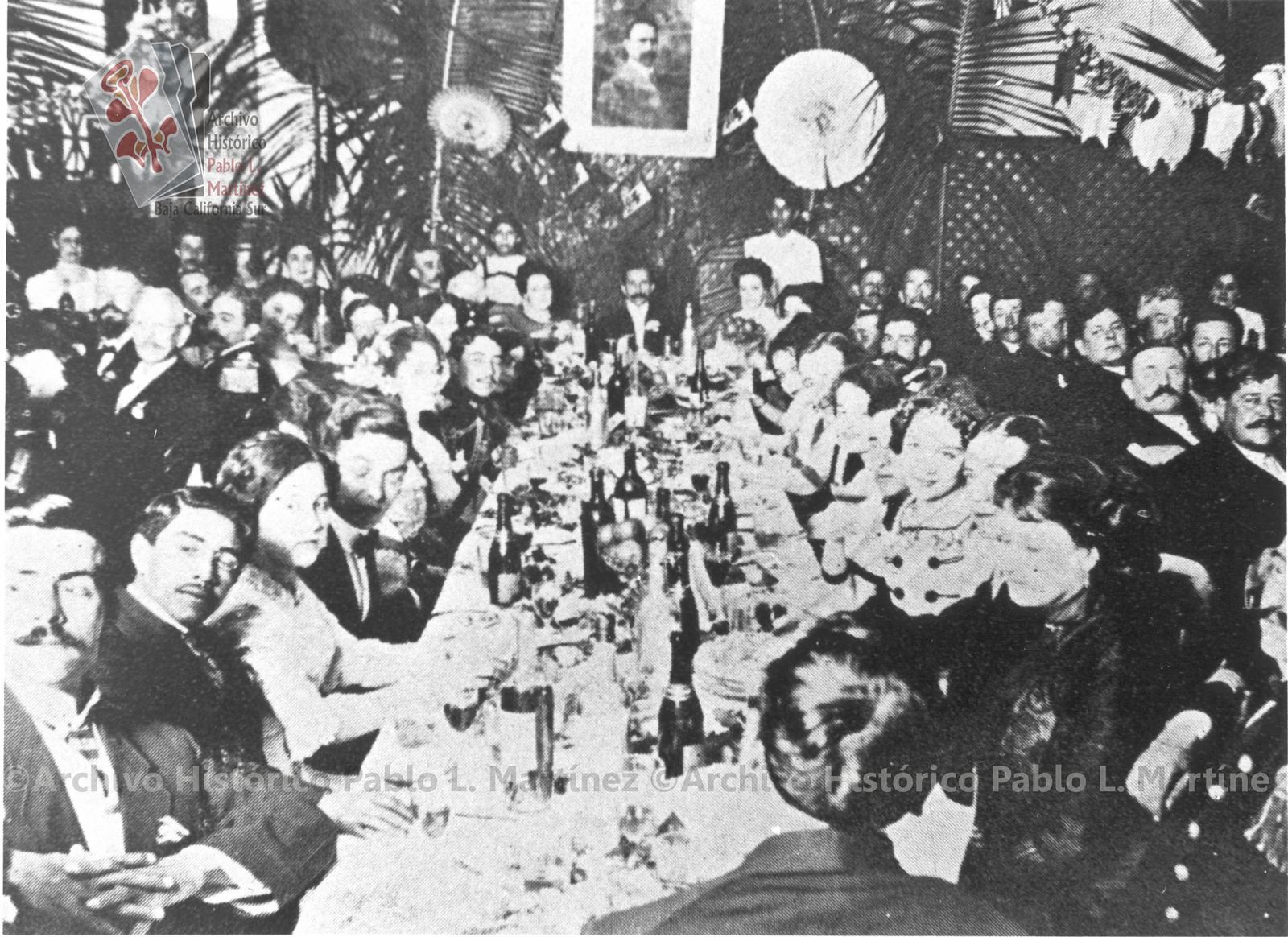 Banquete en honor a José María Pino Suárez, en su visita a la ciudad de La Paz, Baja California.