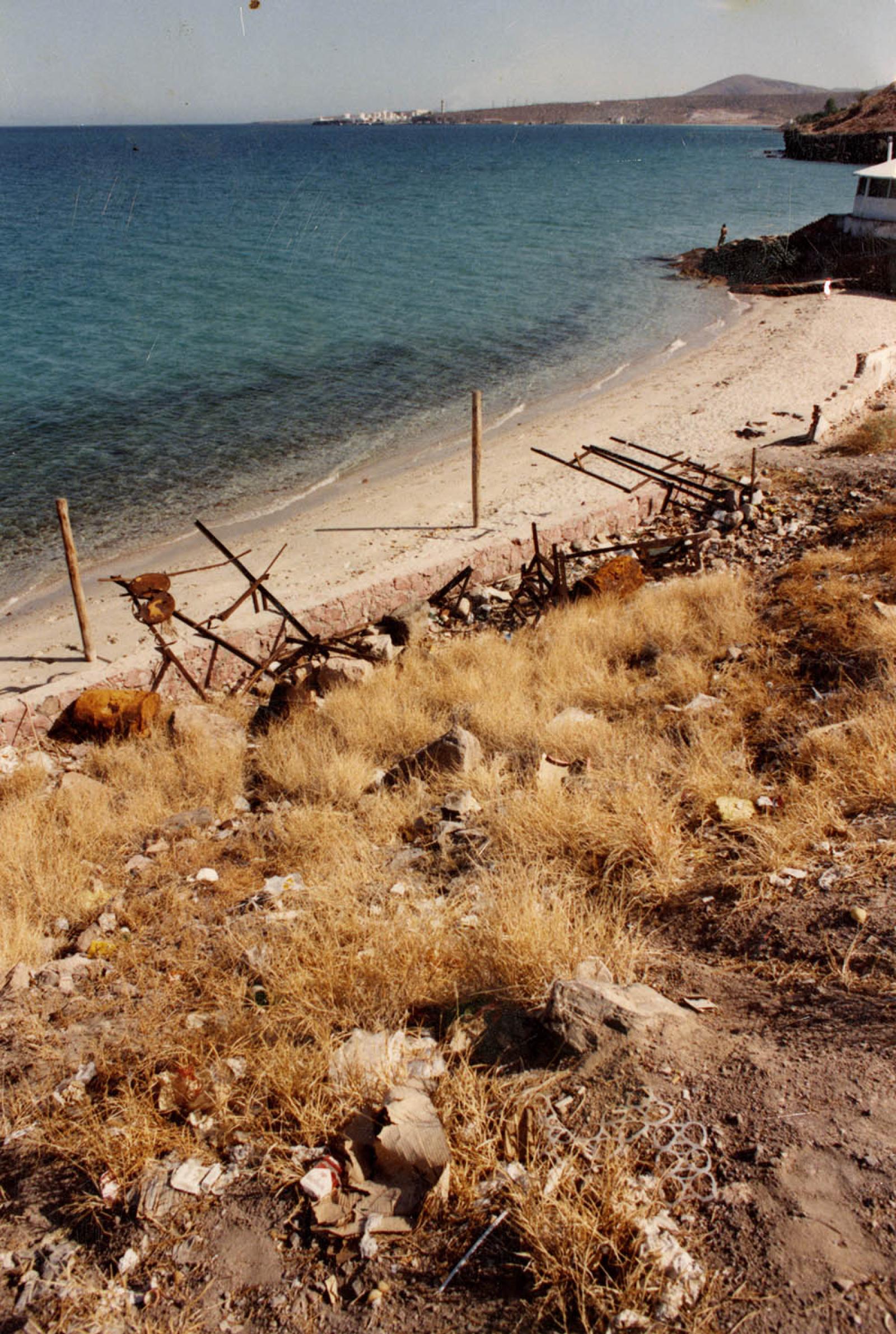 Basura y deshechos de madera en playa Coromuel.