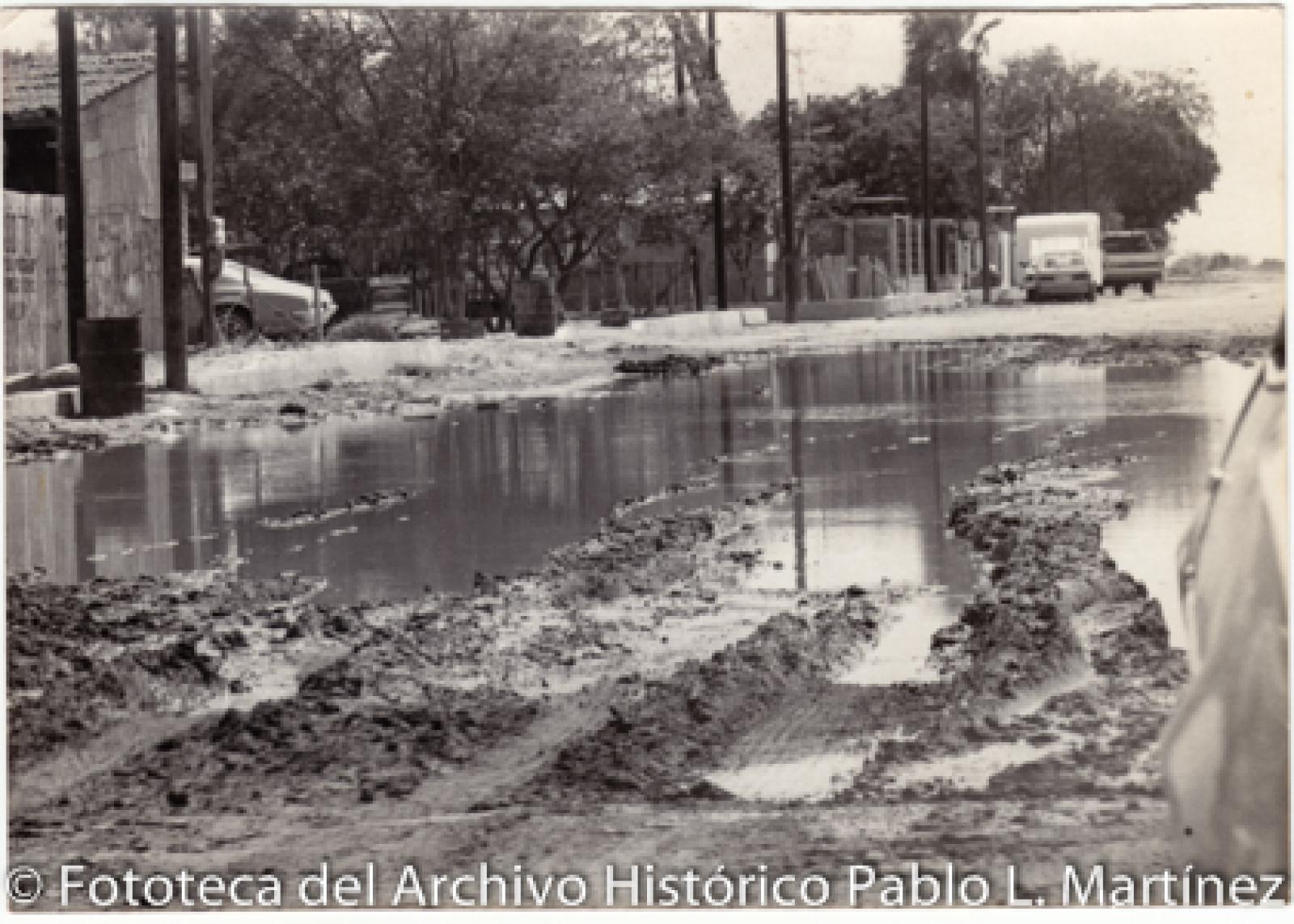 Camino de terracería, con encharcamientos.