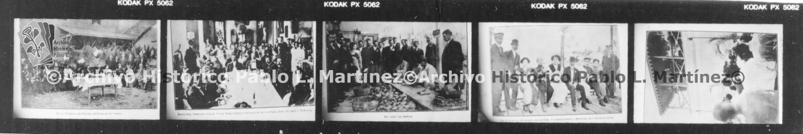 Cinco negativos de la visita de José María Pino Suárez a la ciudad de La Paz, Baja California.