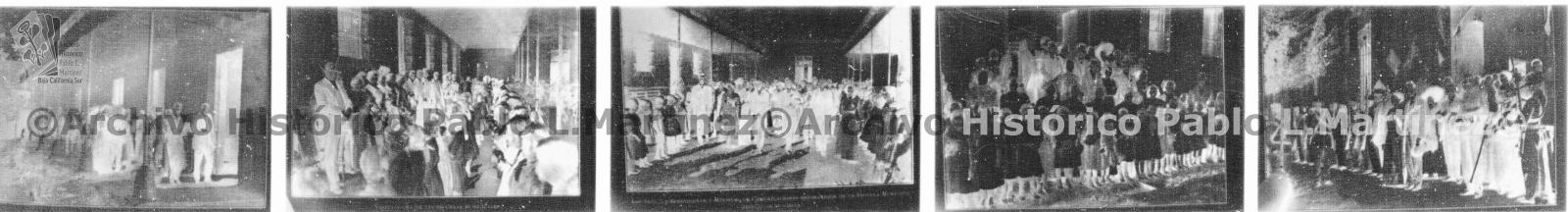 Cinco negativos de la visita de José María Pino Suárez a la ciudad de La Paz, Baja California.
