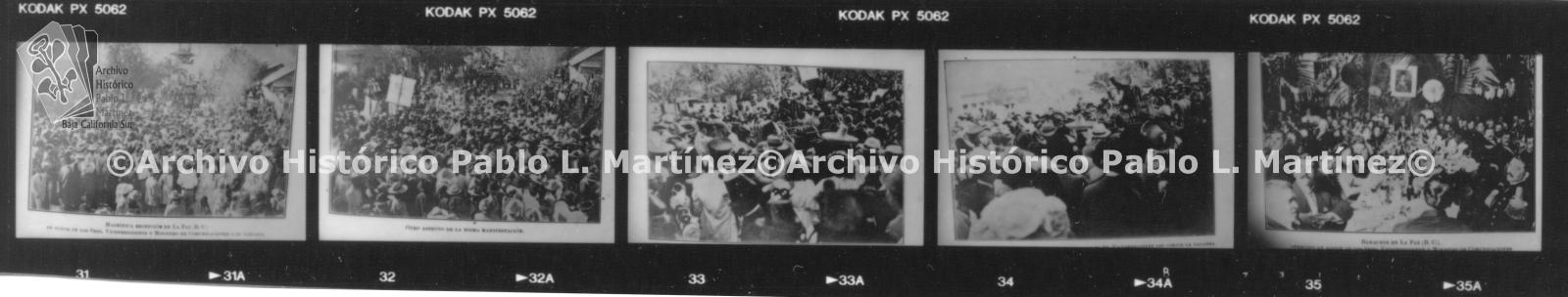 Cinco negativos de la visita de José María Pino Suárez a la ciudad de La Paz, Baja California.