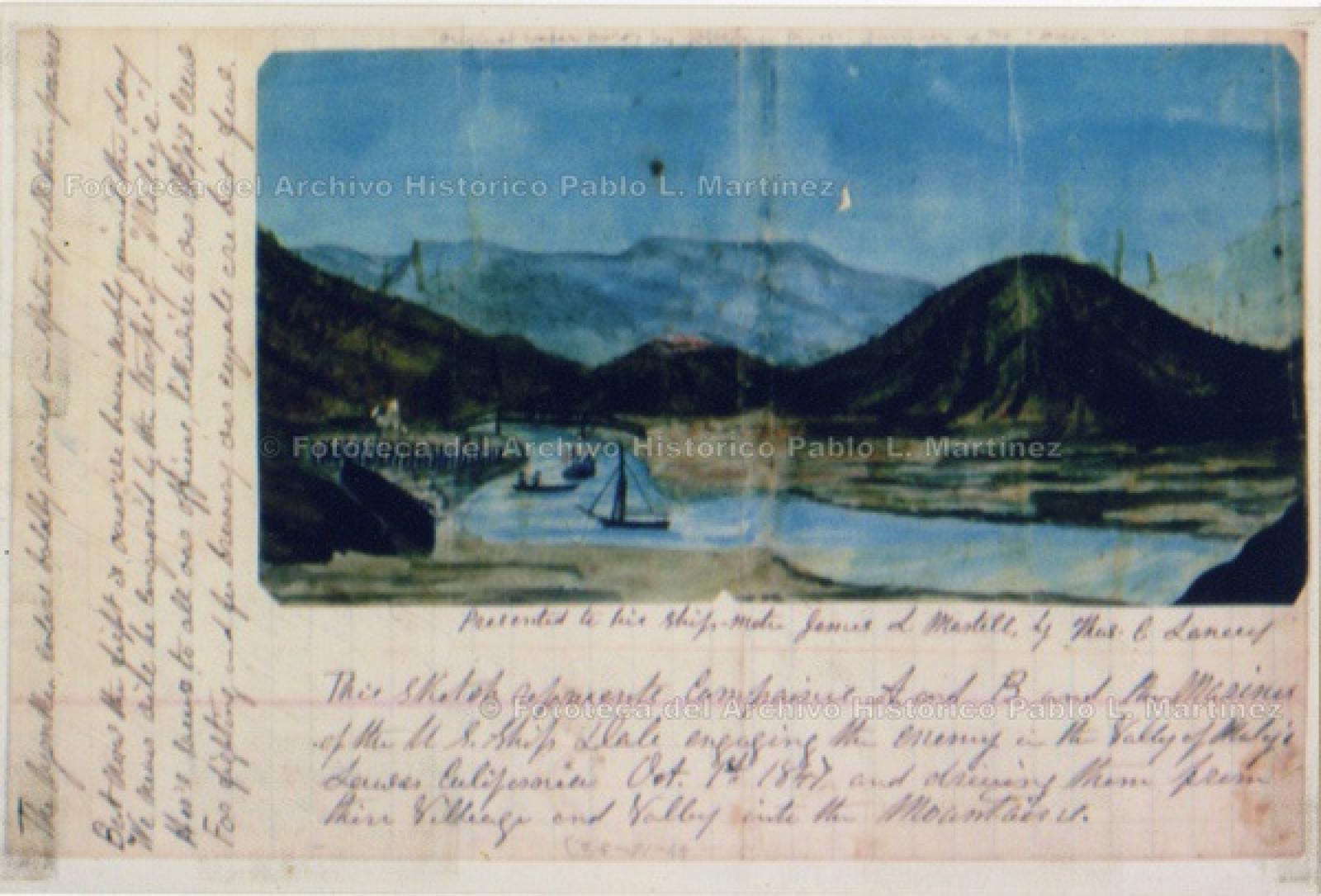 “Desembarco de marinos en Mulegé, Baja Califronia, 1847”, pintura.