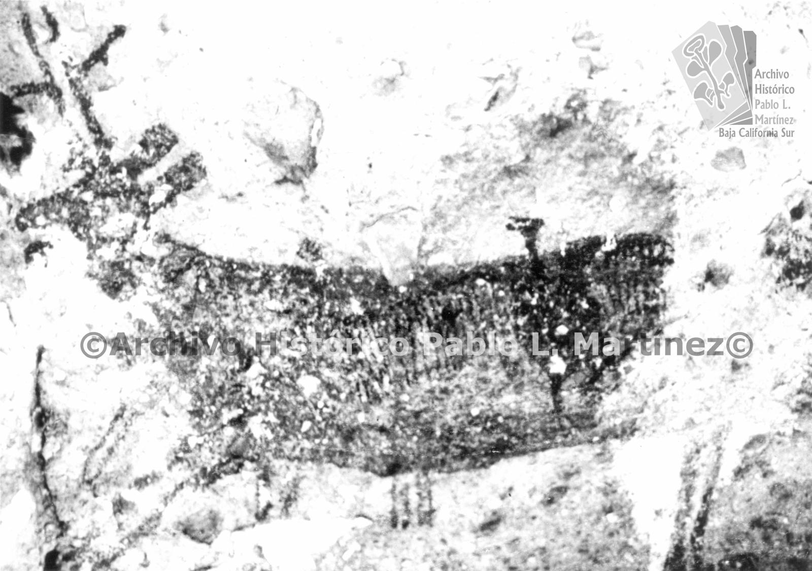 Detalle de pintura rupestre en la Cueva Pintada, en la Sierra de San Francisco