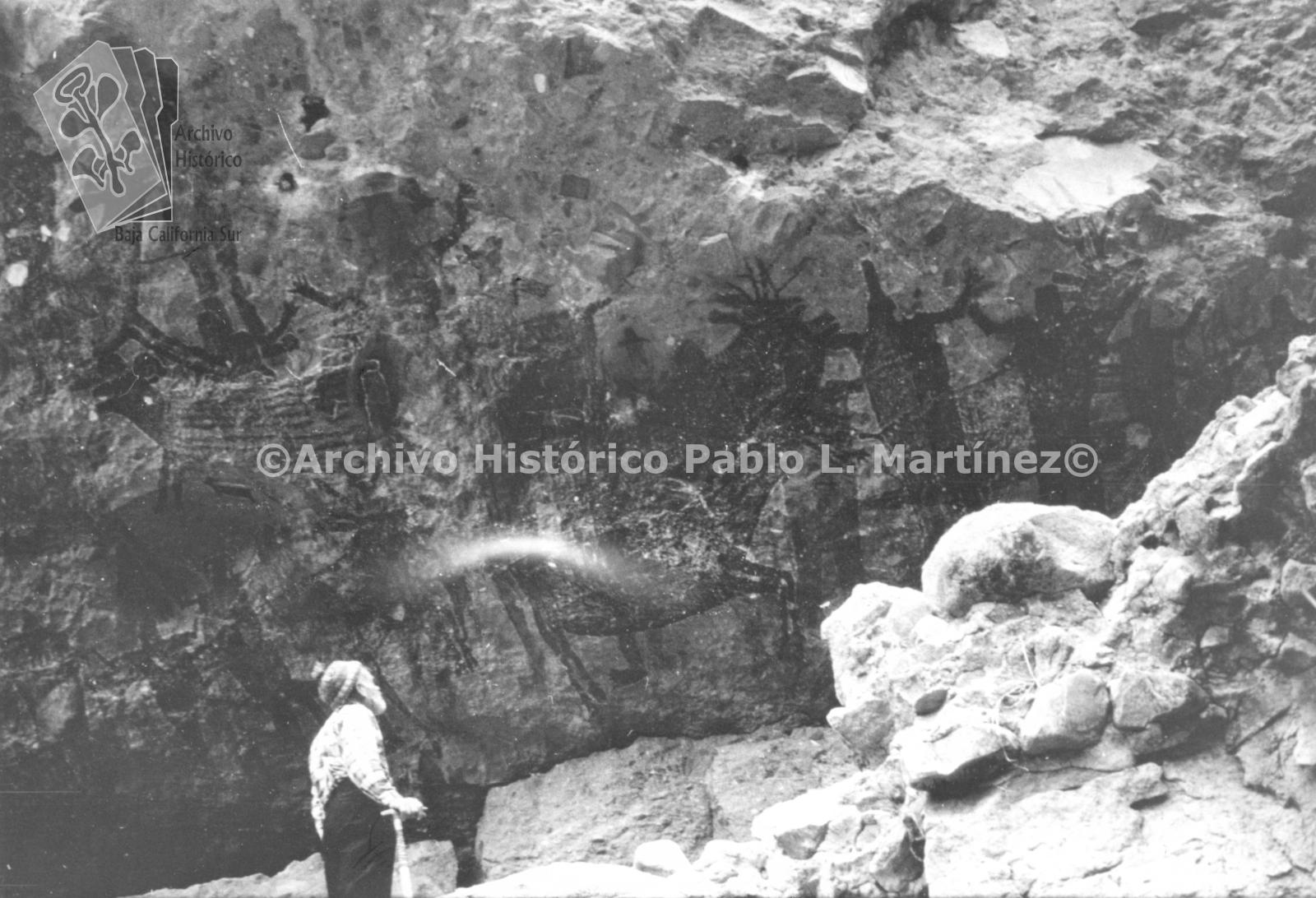 Detalle de pintura rupestre en la Cueva Pintada, en la Sierra de San Francisco