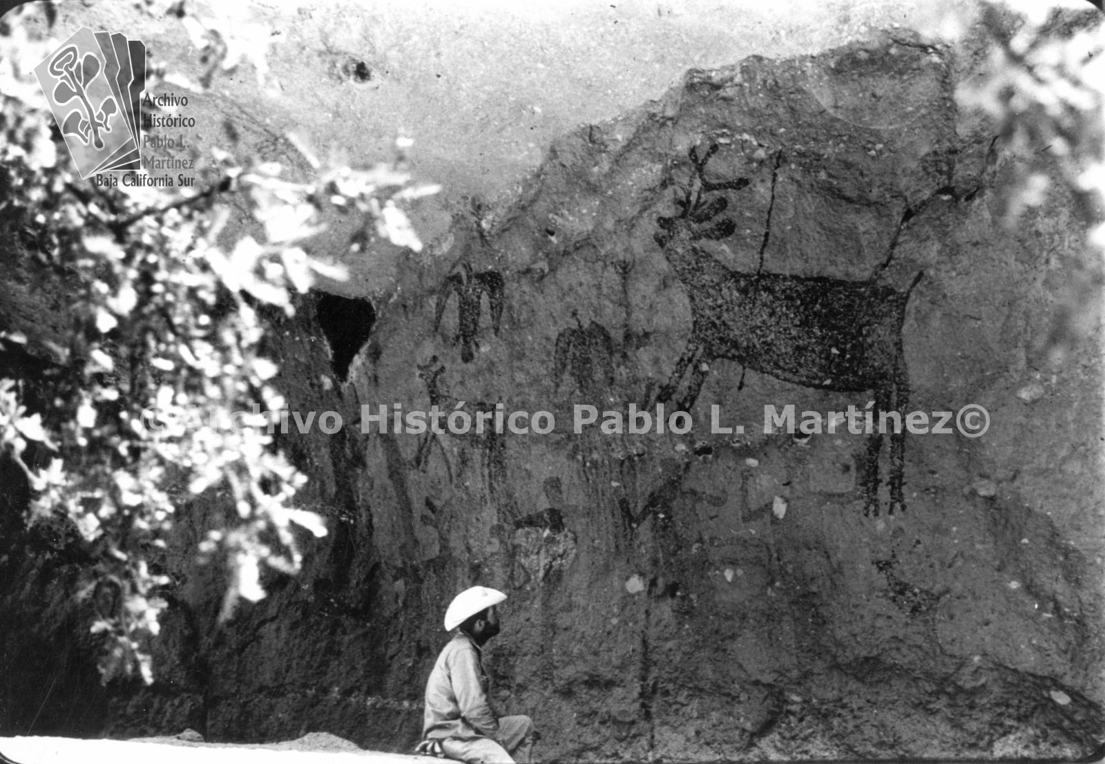 Detalle de pintura rupestre en la Cueva Pintada, en la Sierra de San Francisco