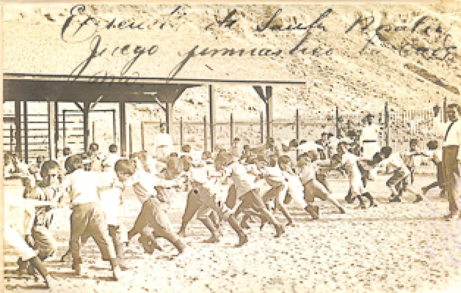Escuela de Santa Rosalía. Juego gimnástico de cadena.