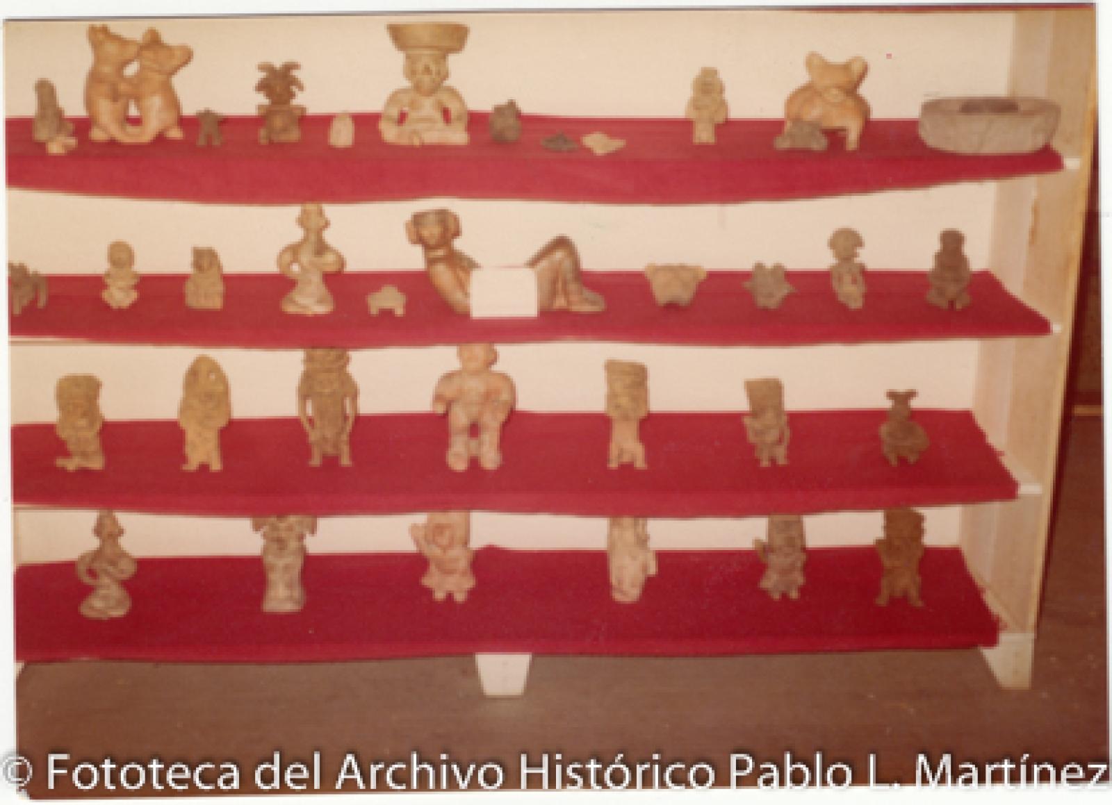 Estante con piezas arqueológicas