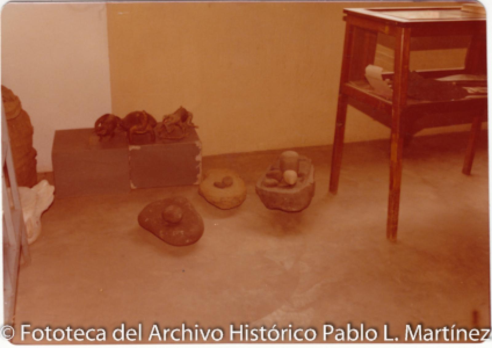 Exhibición de morteros y restos de animales disecados