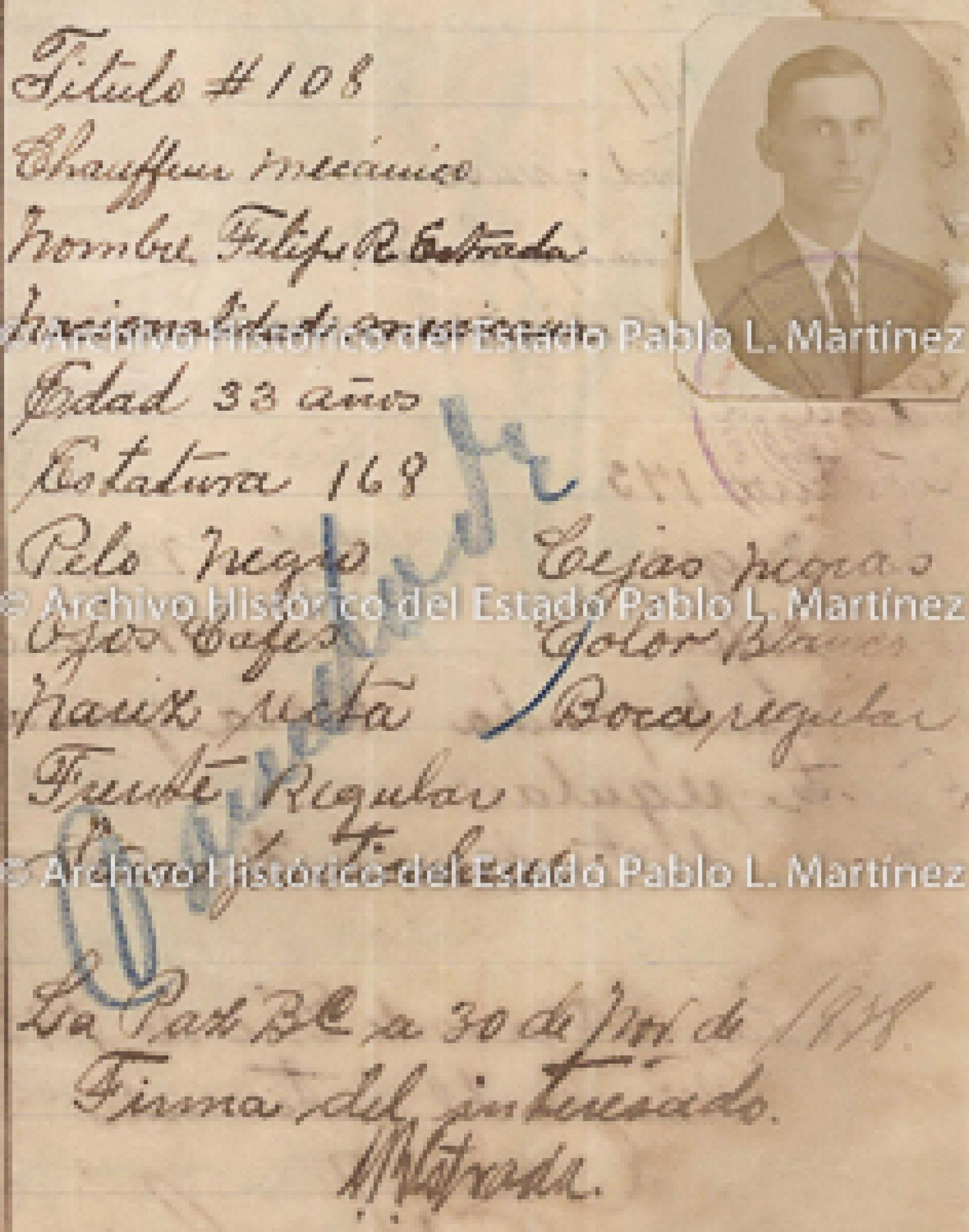 "Felipe R. Estrada", retrato.