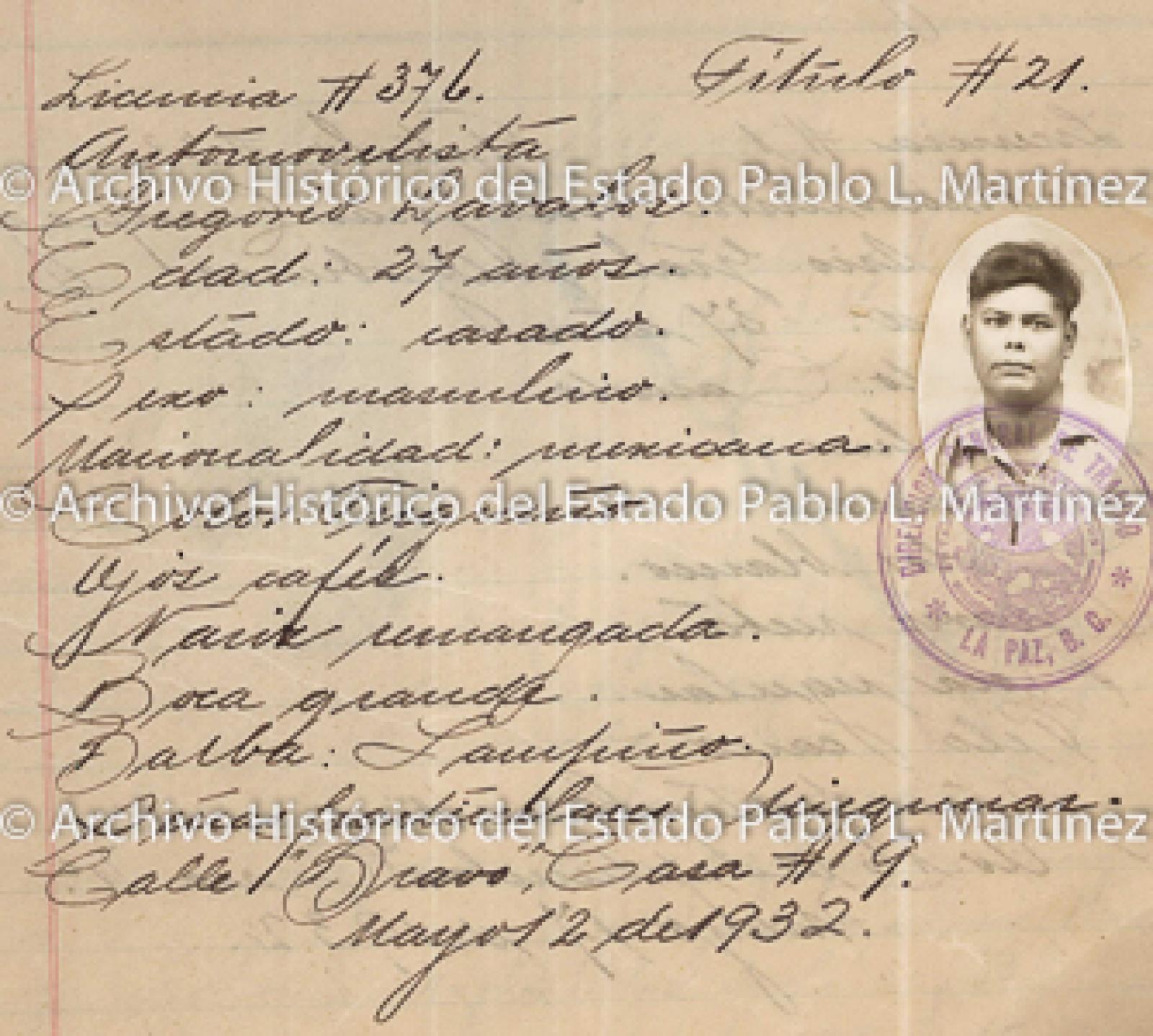 "Gregorio Davalos", retrato.