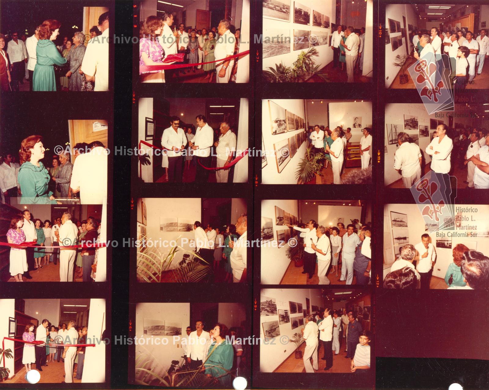 Hoja de contacto con 15 imágenes. Alberto Andrés Alvarado Arámburo y María Teresa Soto de Arámburo, en inauguración de exposición fotográfica en la Antigua Casa de Gobierno.