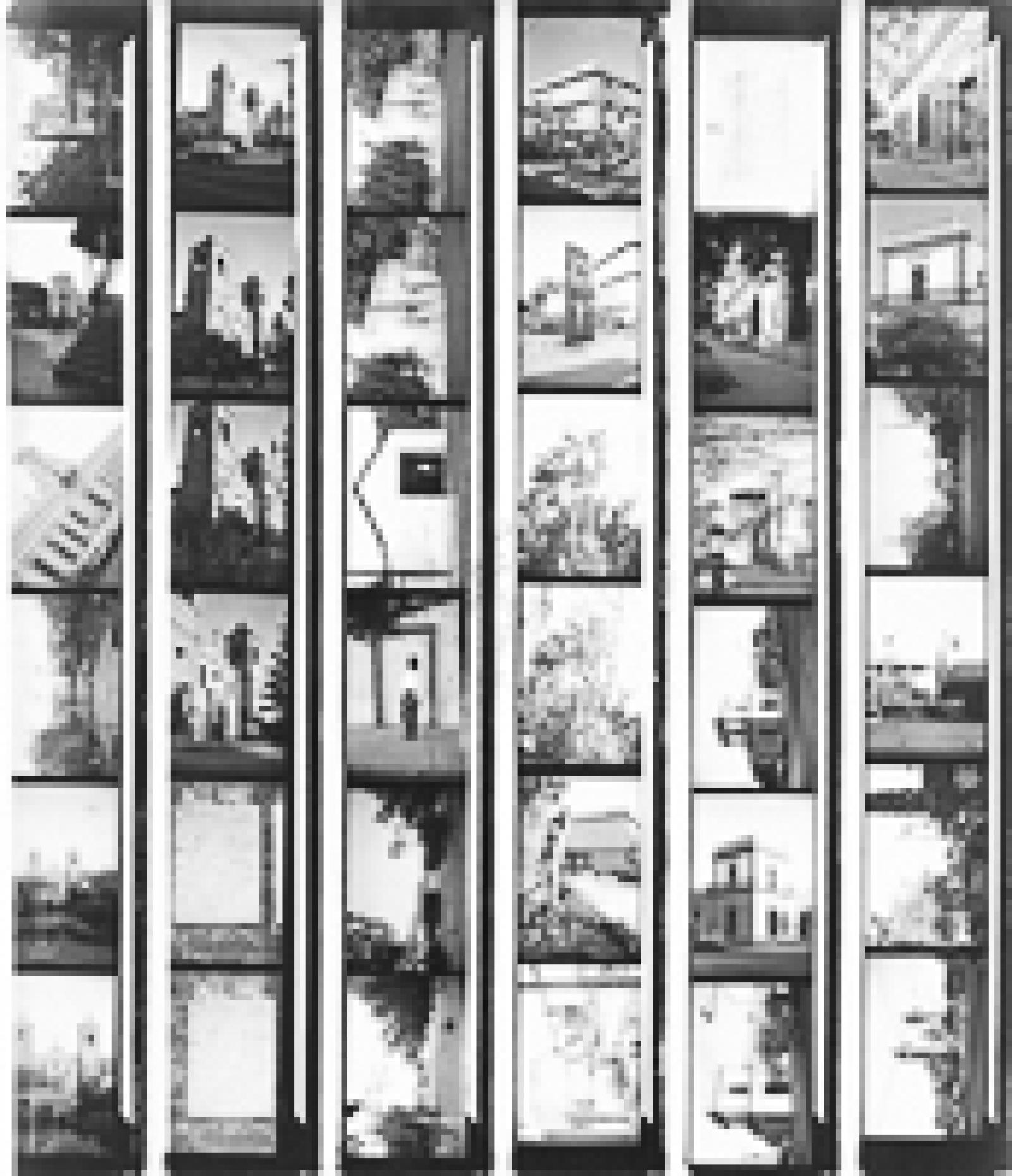 Hoja de contacto con 36 imágenes de edificos históricos de la ciudad de La Paz