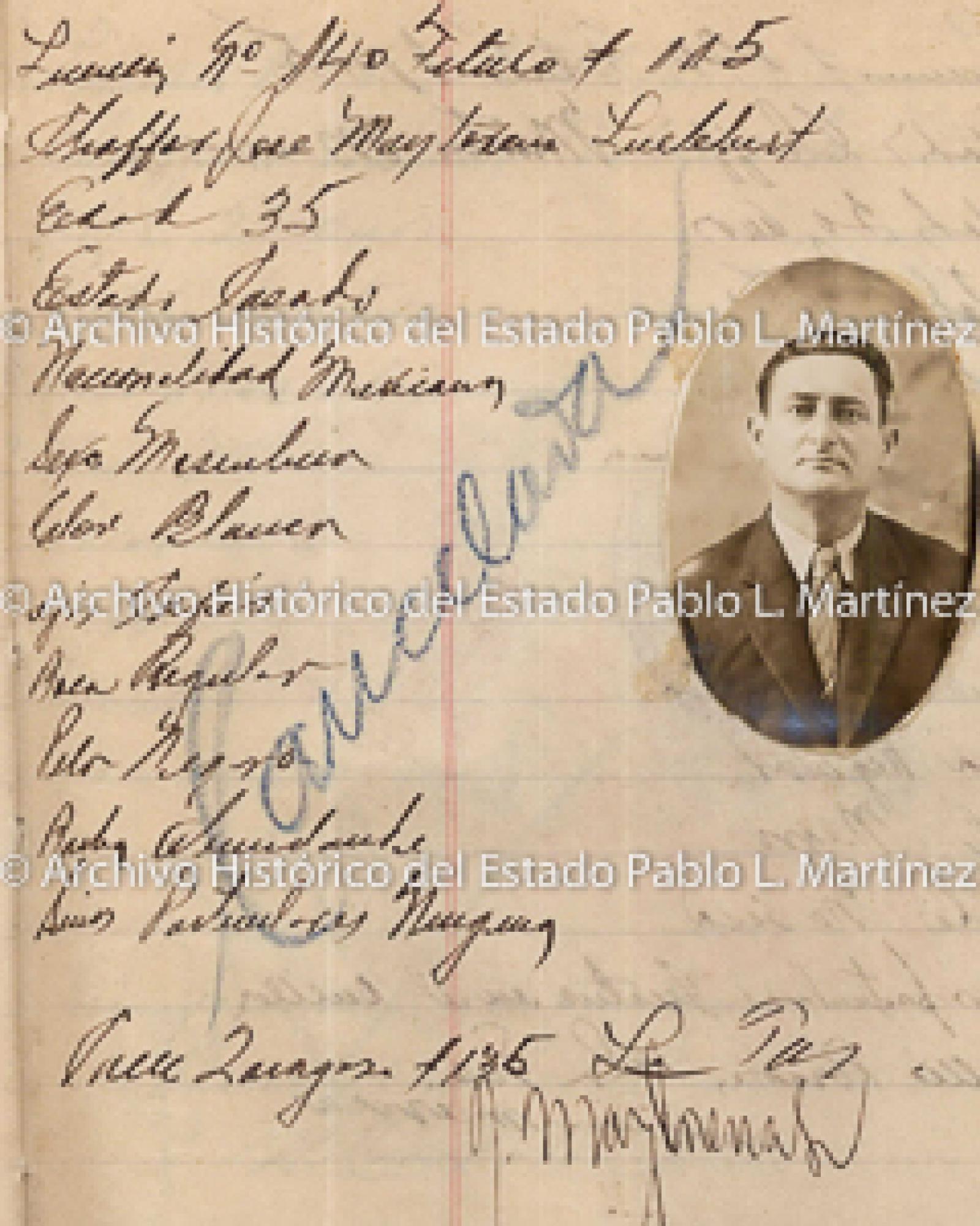 "José Maytorena L.", retrato.