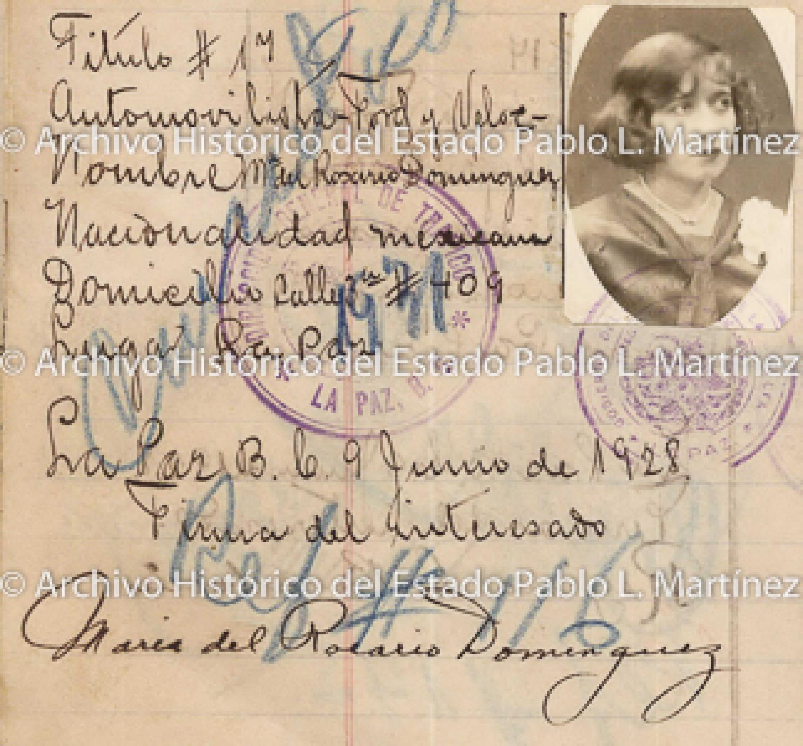 "Ma. Del Rosario Domínguez", retrato.