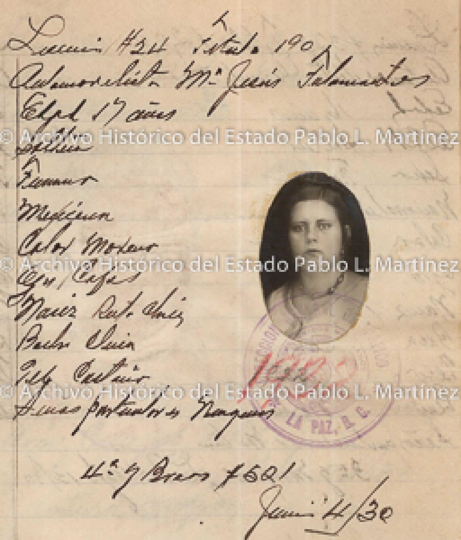 "Ma. Jesús Talamantes", retrato.