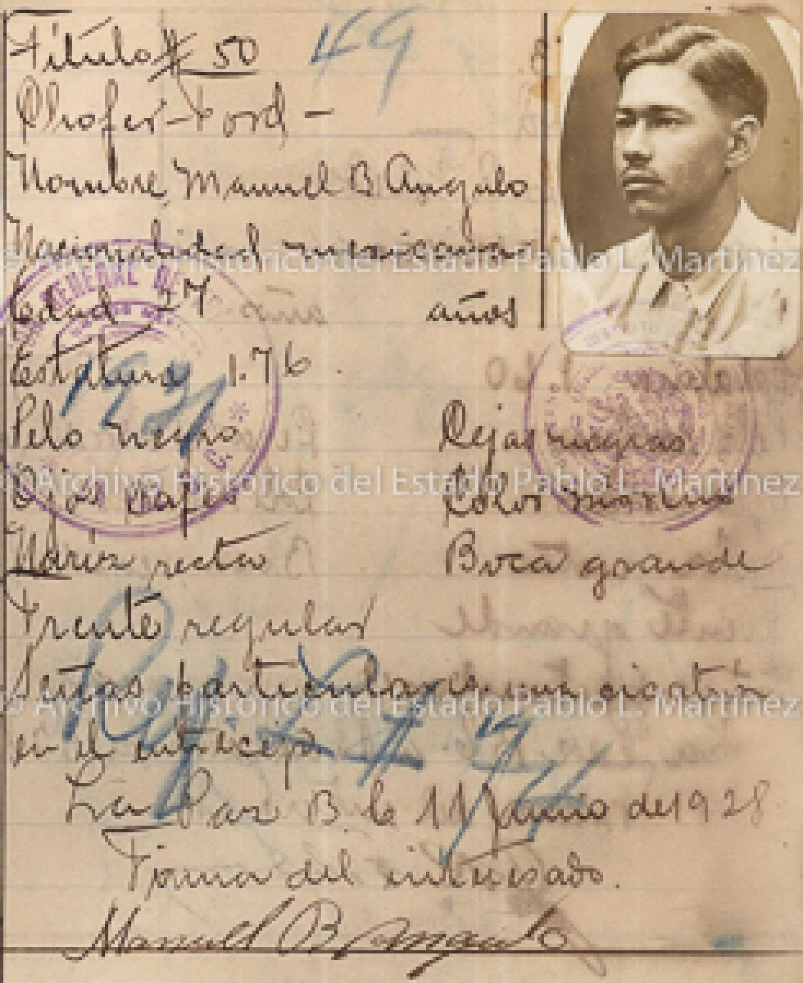 "Manuel B. Angulo", retrato.