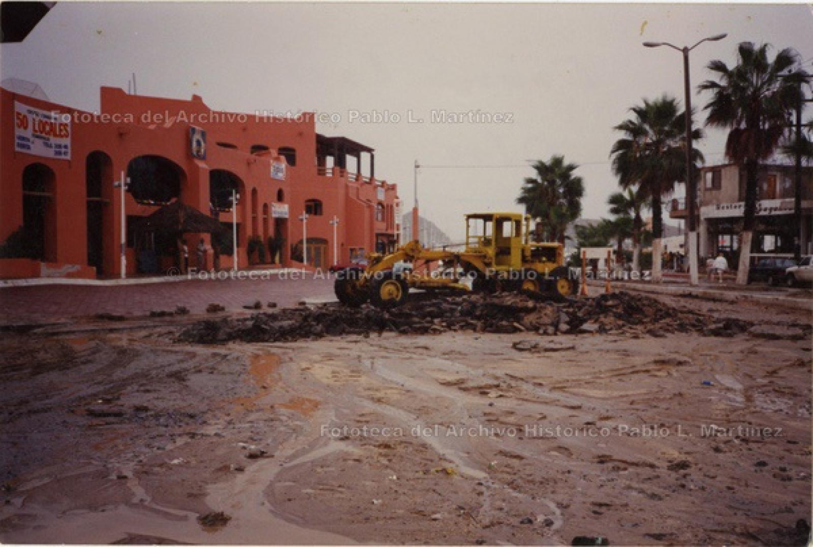 Máquina aplanadora en calle de Cabo San Lucas.