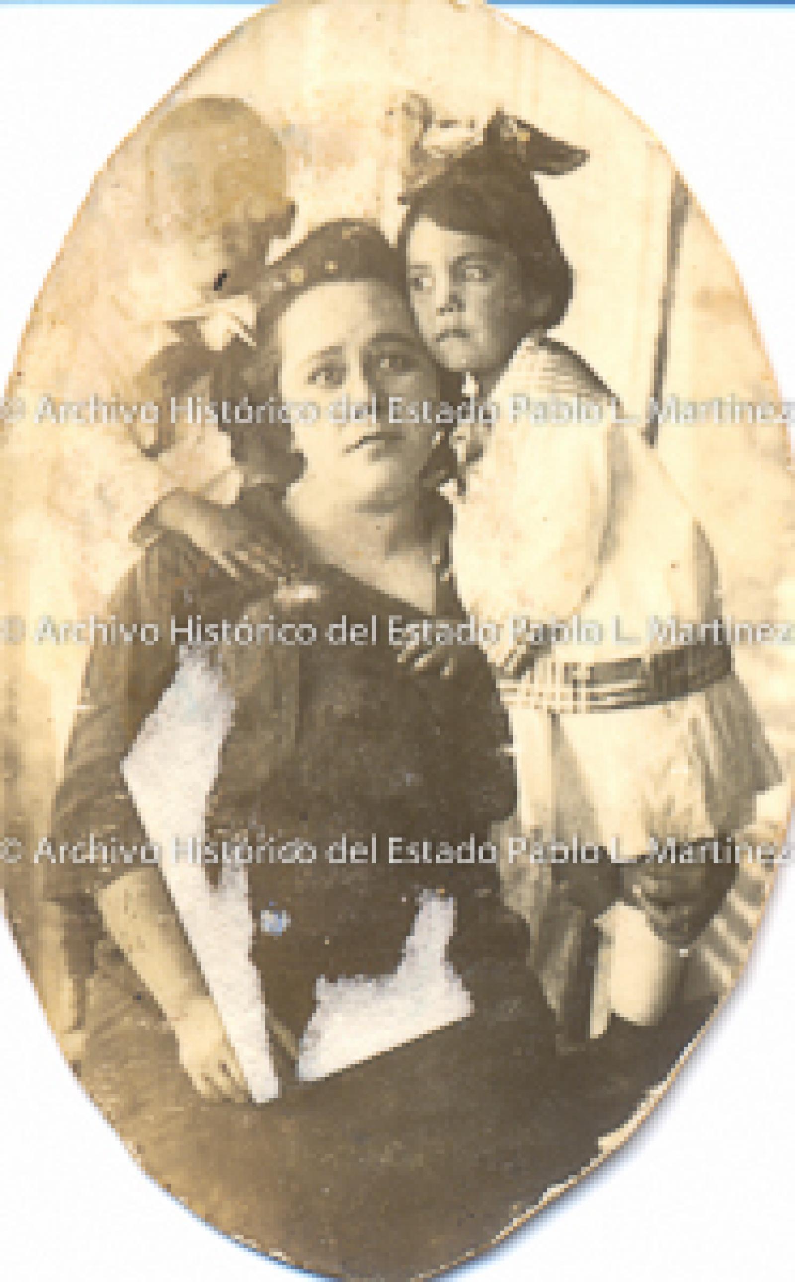 Mujer y niños, retrato.