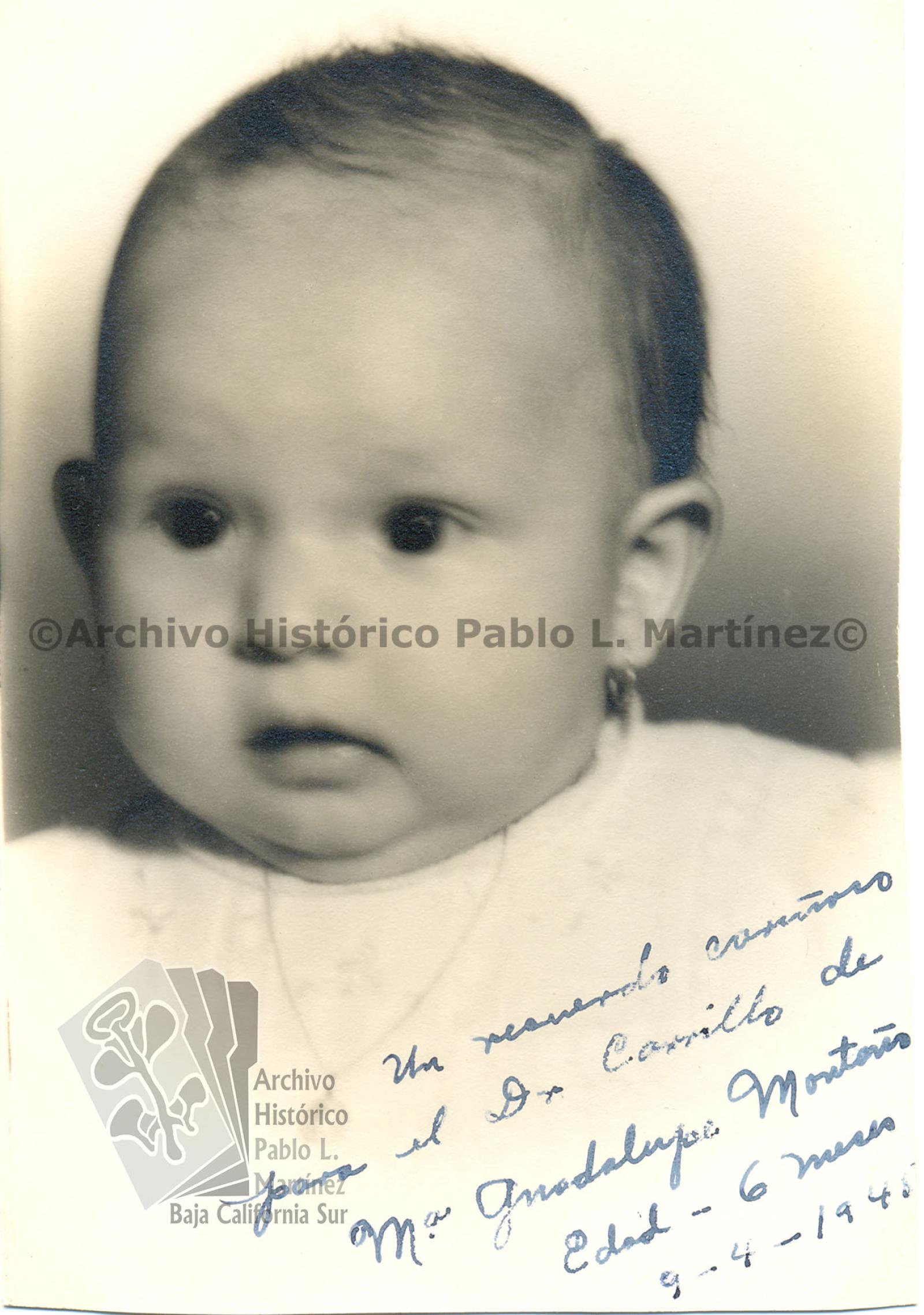 Niña María Guadalupe Montaño a la edad de 6 meses. Grupo de niños perfectos de la generación 1944.