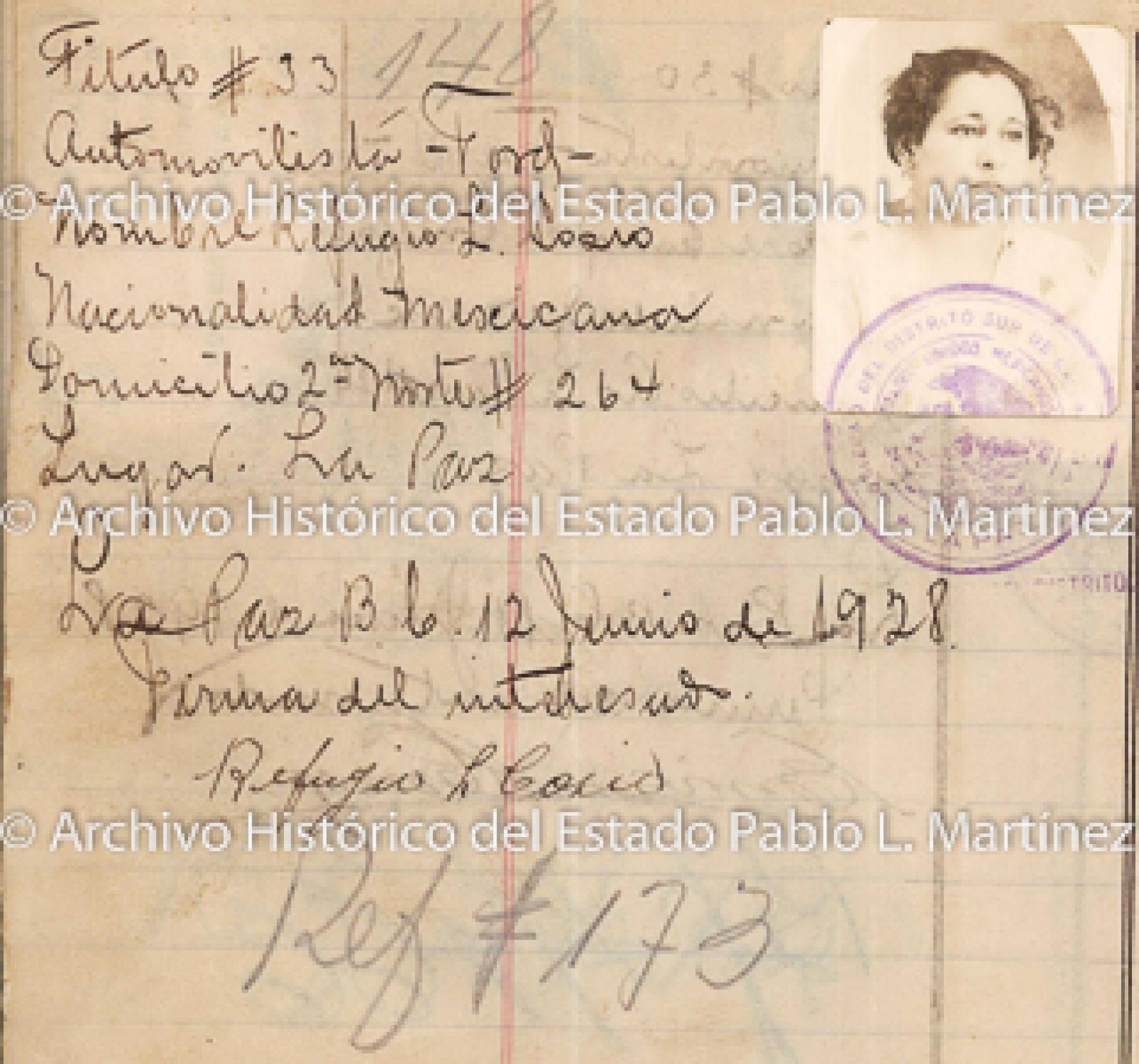 "Refugio L. Cosío", retrato.