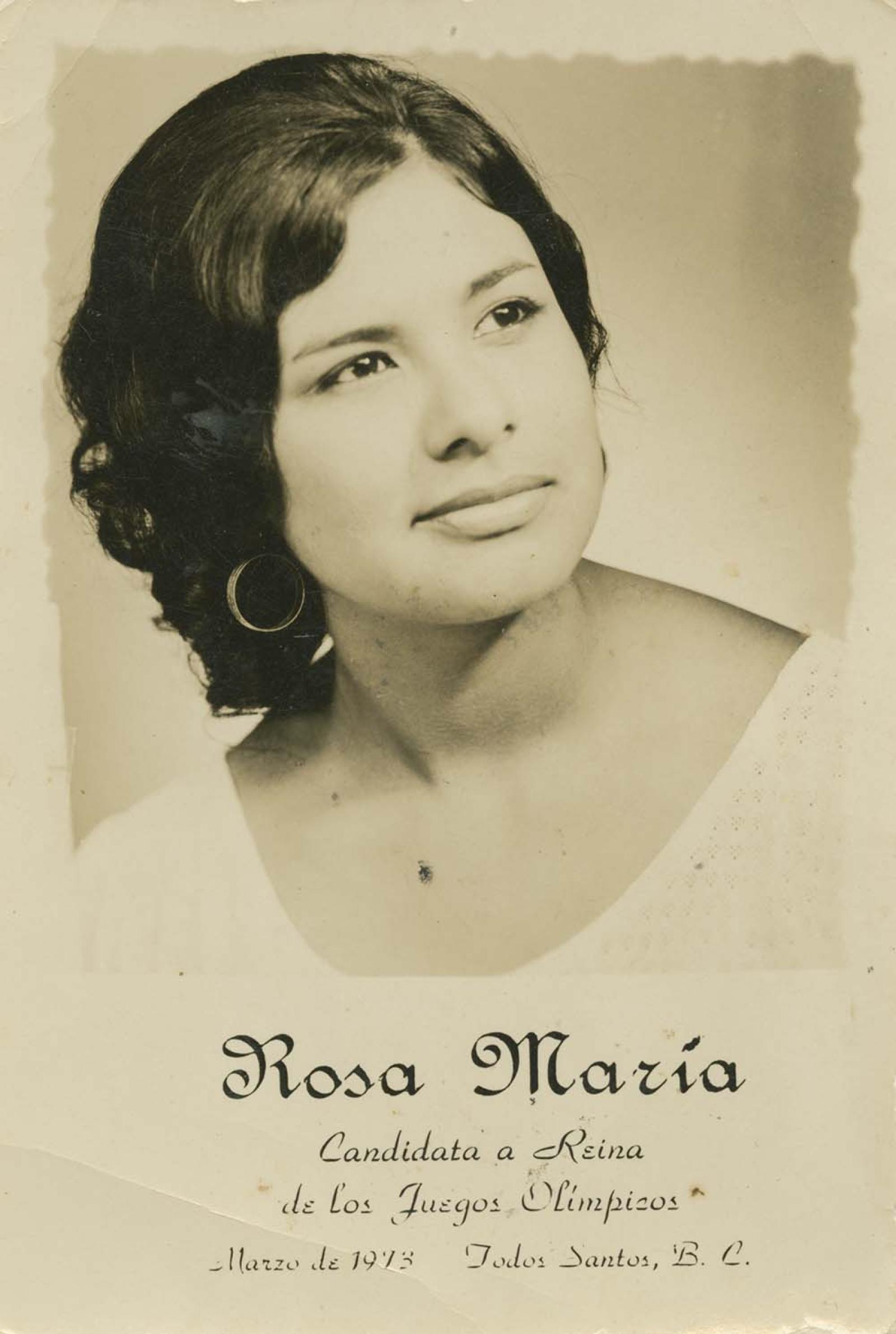 “Rosa María”, candidata a reina de los Juegos Olimpicos. Todos Santos, Baja California.
